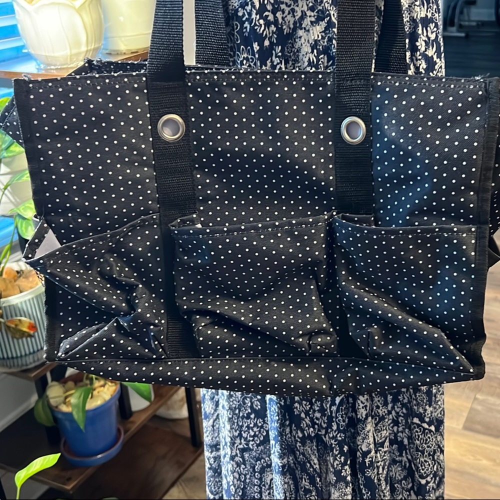 Thirty One Zip Top Organizing Medium Utility Swiss Dot BLK Tote Smoke Free Home